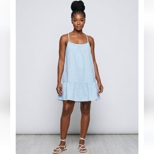 Solai Charming Blue White Floral Embroidered Babydoll Flared Dress